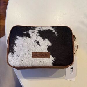 Myra Bag Unisex Cowhide Toiletry Bag - Black and White